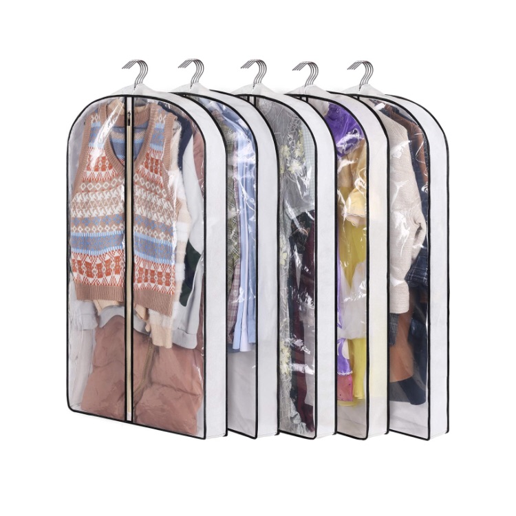 5packs Suit Bag Clear Garment Bags For Closet Storage Hanging Clothes Cover